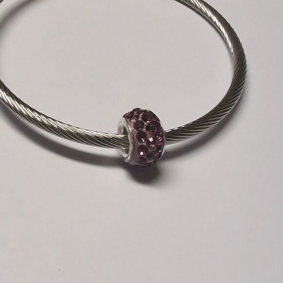 Purple with Purple Rhinestones Charm for Pandora Style Bracelet - Picture 3 of 4